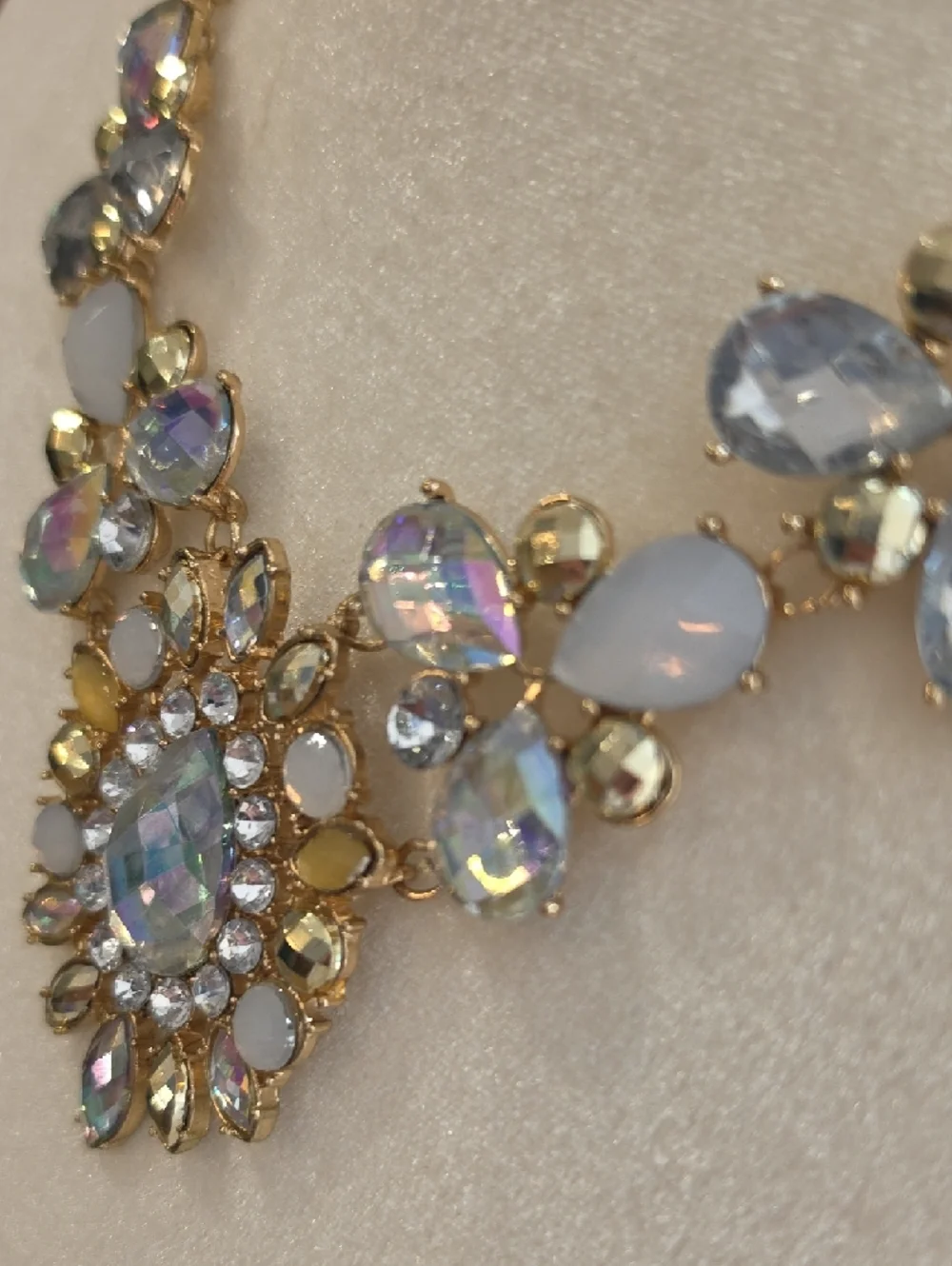 Gold Statement Necklace with Iridescent and White Stones - Picture 4 of 4
